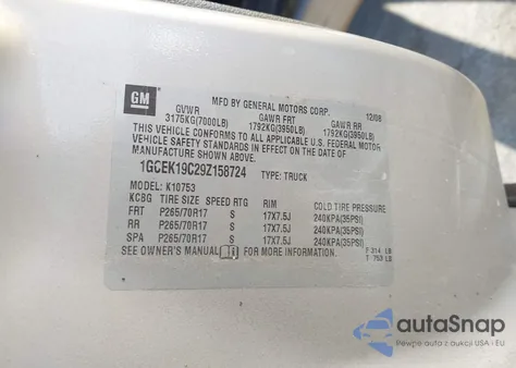 2009 Chevrolet Silverado 1500 Work Truck z USA, uszkodzony, nr VIN 1GCEK19C29Z158724